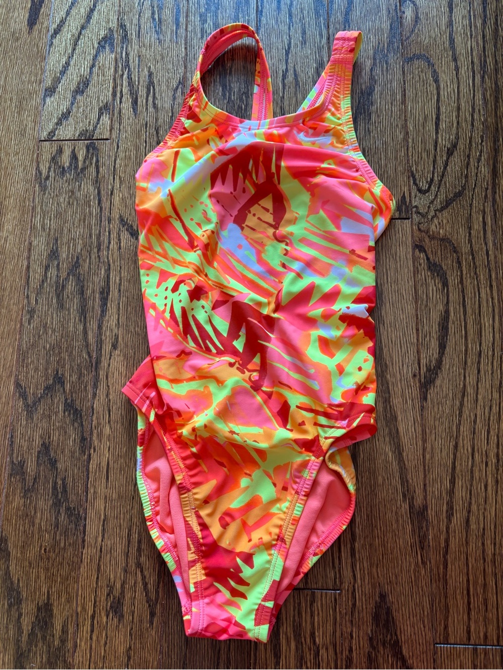 Nike Girls  Neon Coral & Yellow One-Piece Swimsuit
